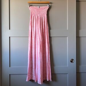 Tiare Hawaii Maxi Dress Smocked Strapless Pink Floral Women Sz. OS Swim Cover Up